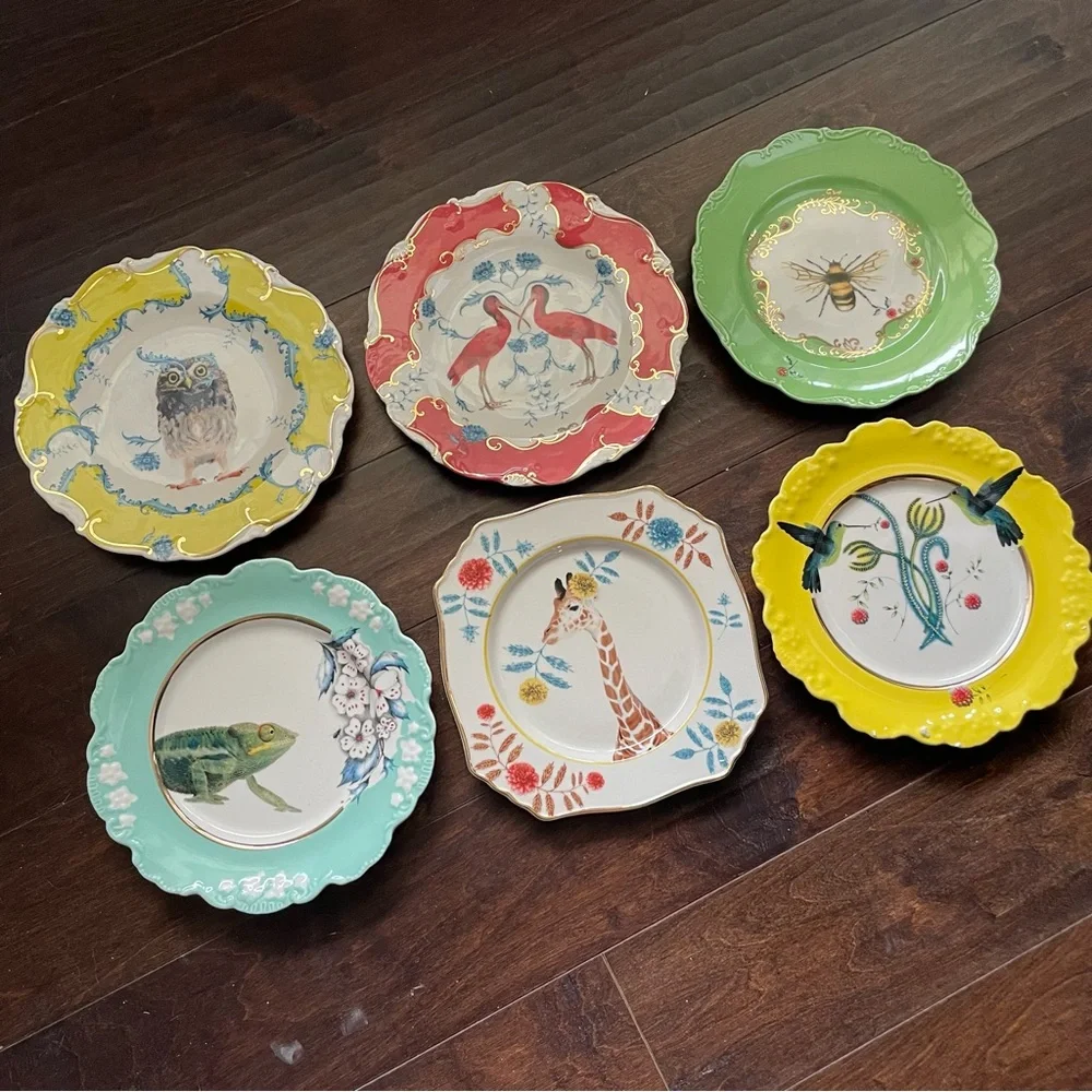 Vintage Anthropologie Lou Rota NATURE TABLE DESSERT PLATE Set of 6 - Picture 10 of 16